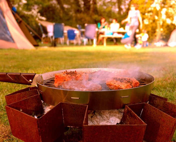 Vuurkorf Prairie kampvuur op camping met Prairie pan